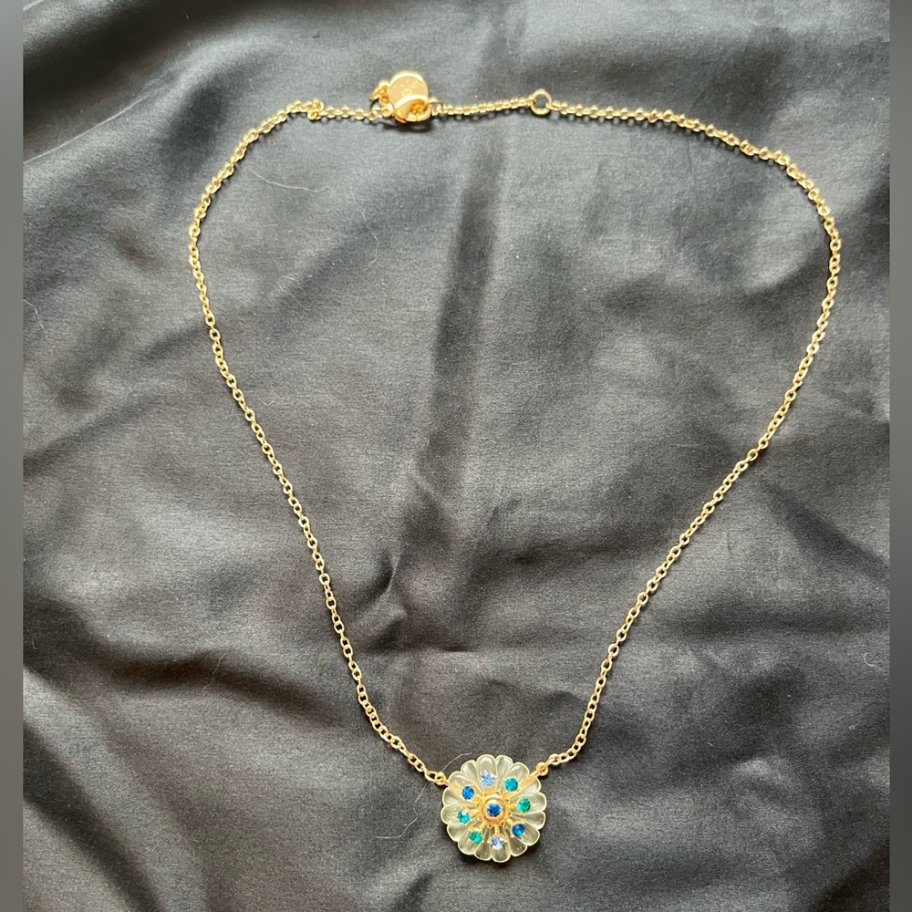 Resin Flower Necklace with Blue and Green Stones